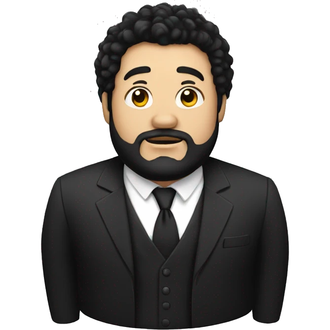 Short man with lots of black hair and beard, bit fat , dressed in black blazer emoji