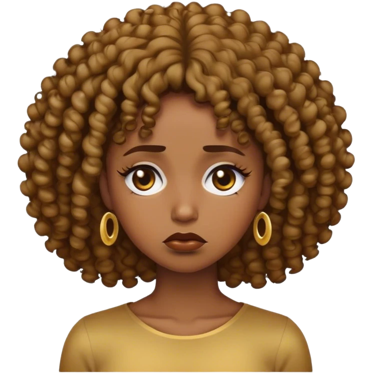A sad Queen, the skincolor of the Queen is Black, her Hair is Open an they are Curly. She has a golden Brown on and er Face expression is Said, Like This Emoji 😔 emoji