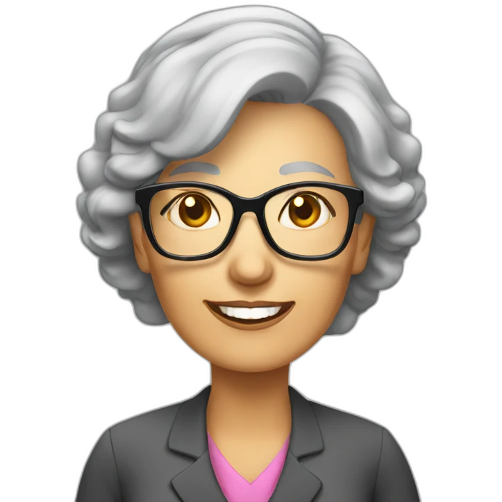 Grey hairs older lady teacher standing wear glasses emoji
