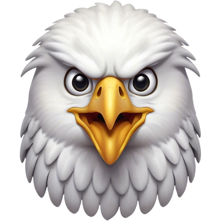 Cinematic Comical American Eagle Portrait Emoji, Head tilted dramatically with an exaggeratedly shocked expression, featuring a robust, powerful form with wide, comically expressive eyes full of playful disbelief and a mix of stark white and dark plumage, Simplified yet hilariously expressive features, highly detailed, glowing with a slightly sassy majestic glow, high shine, dramatic yet playful, stylized with an air of cheeky aerial mischief, soft glowing outline, capturing the essence of a meme-worthy American eagle that looks ready to side-eye its way into viral fame! emoji