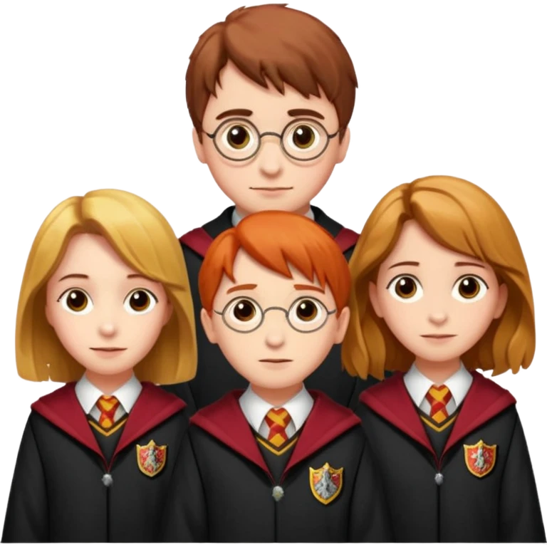 harry potter, ronald weasley and hermione granger in gryfinndor uniform emoji