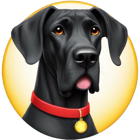 Black Great Dane with red collar and halo emoji