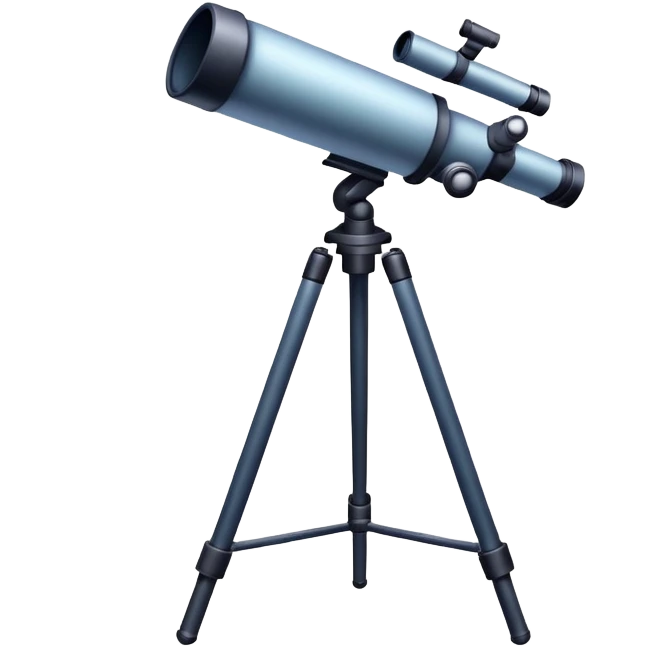 An icon featuring a telescope, stars, and a planet, symbolizing astronomy. The design includes a crescent moon, distant galaxies, and constellations, representing the study of space and celestial bodies. Transparent background highlights the exploration of the universe and cosmic phenomena. emoji
