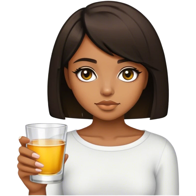 light brown hair girl with short bob no bangs with a shot of tequila wearing black emoji