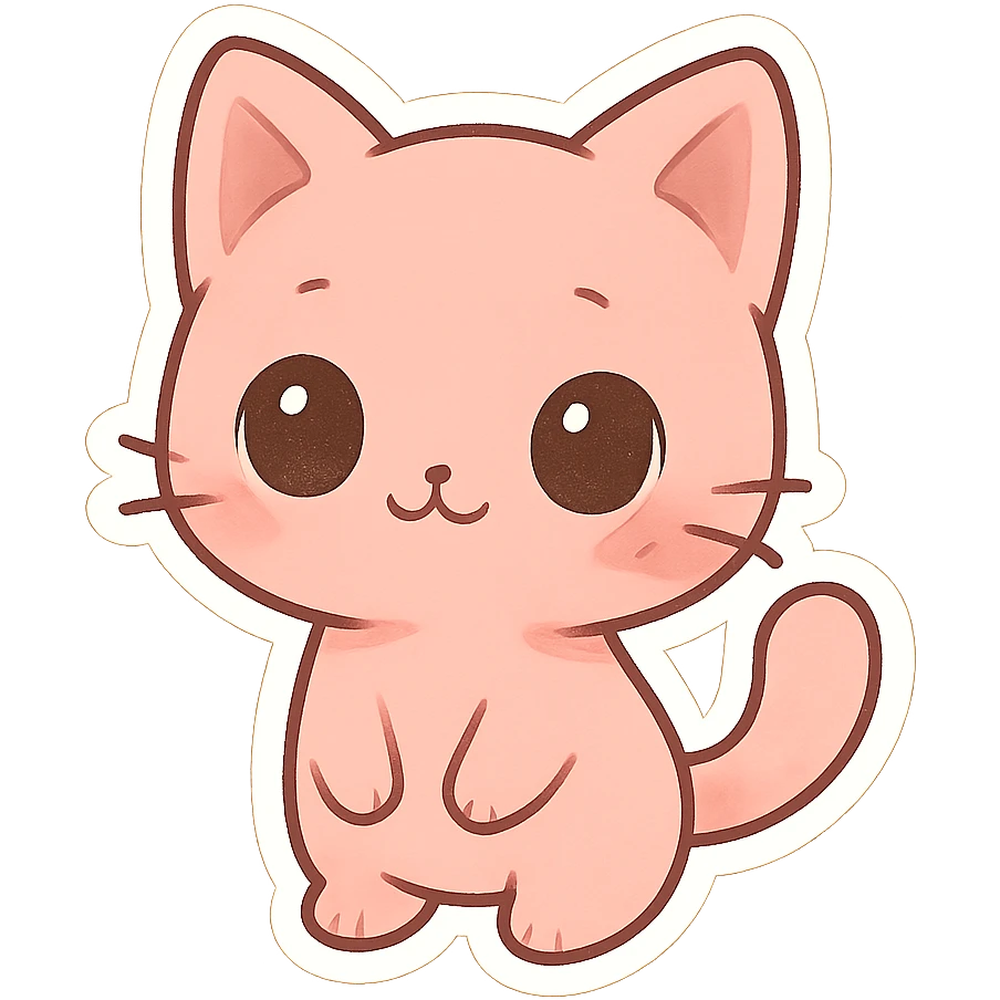 chibi cat, pink, standing, same style as reference, big eyes, cute, sticker style emoji