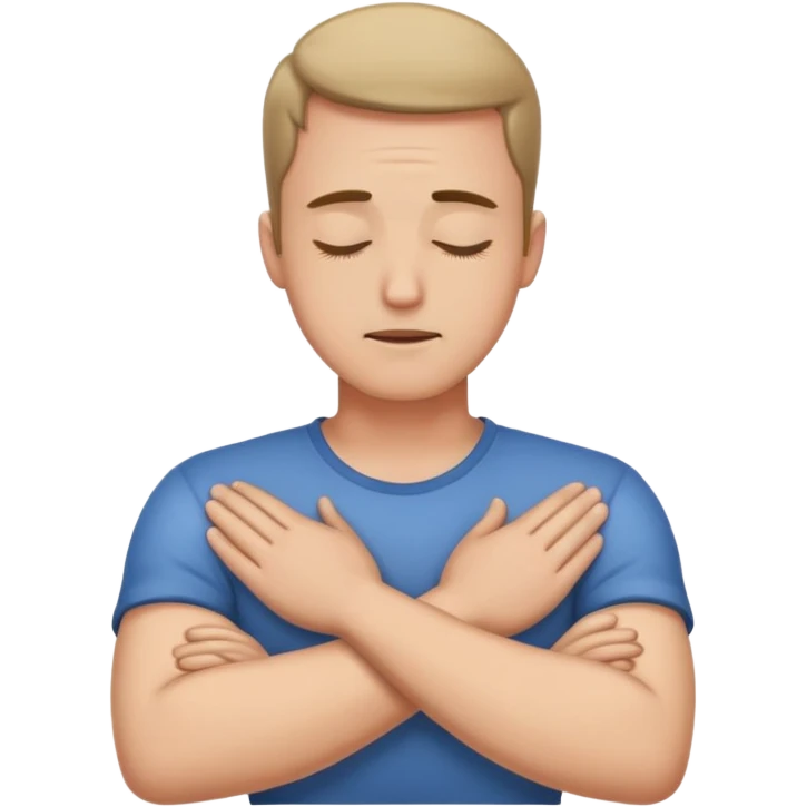 man with crossed arm and hands on neck and eyes shut emoji