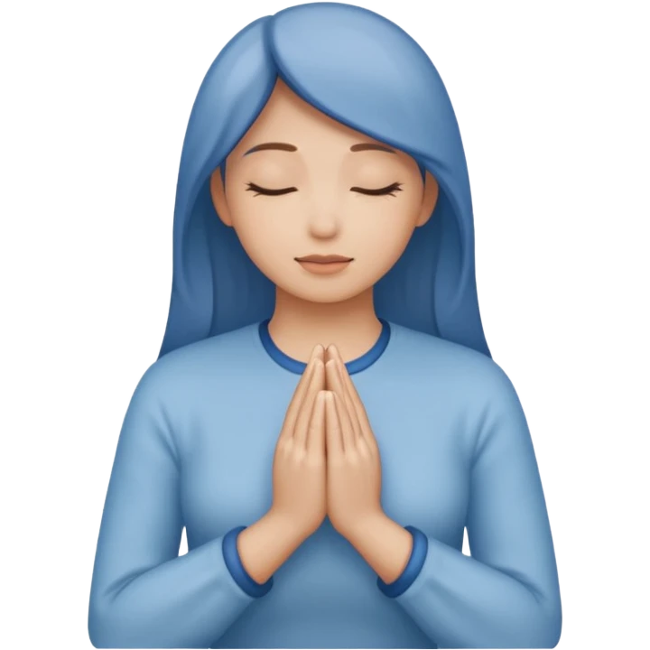 Two hands in prayer pose, only woman's hands, muted blue outline, beige fill, soft glow, apple emoji style, PNG, transparent background emoji