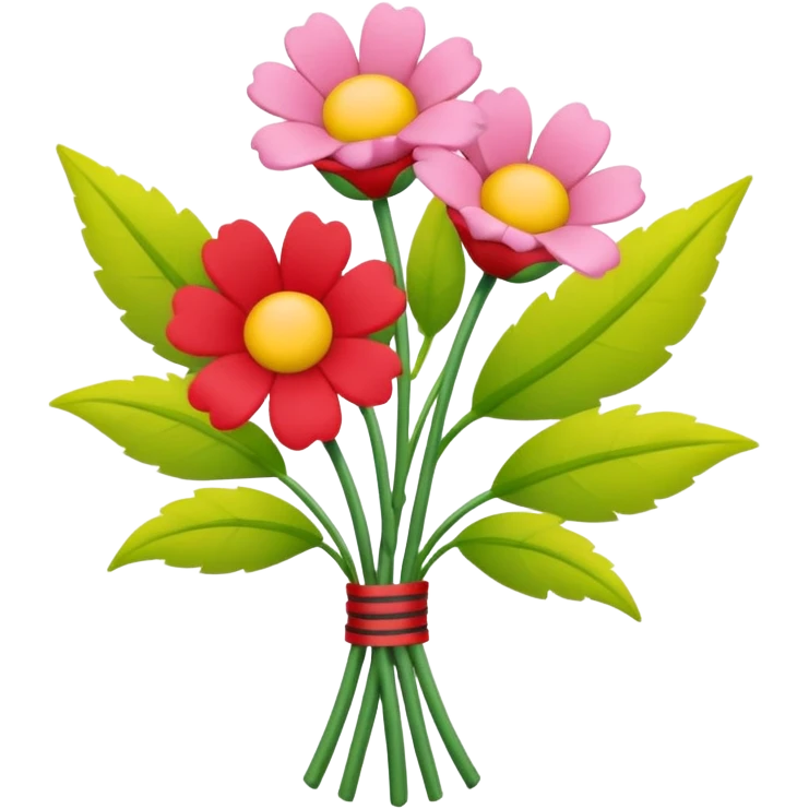 Two flowers one pink and one red in yellow bouquet with red band  emoji