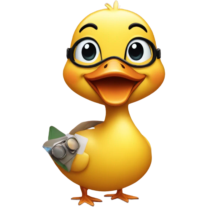 Happy cute duck. Crossed road. Summertime. Wearing a bathing suit and swim goggles emoji