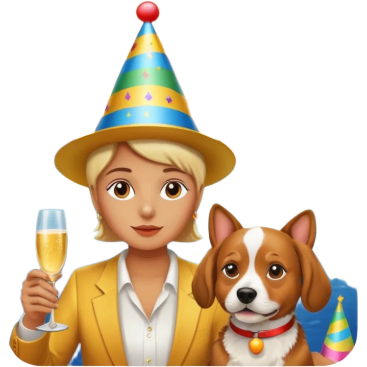 celebration birthday with a dog and watching sunset with many peoples emoji