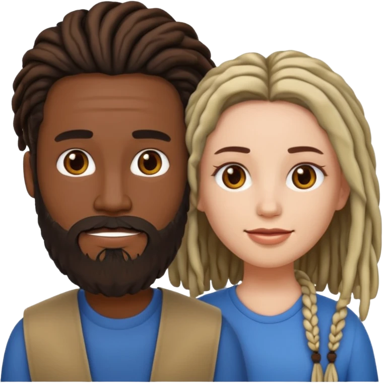 Couple emoji white with man with beard, dark complexion female with mid length locs emoji