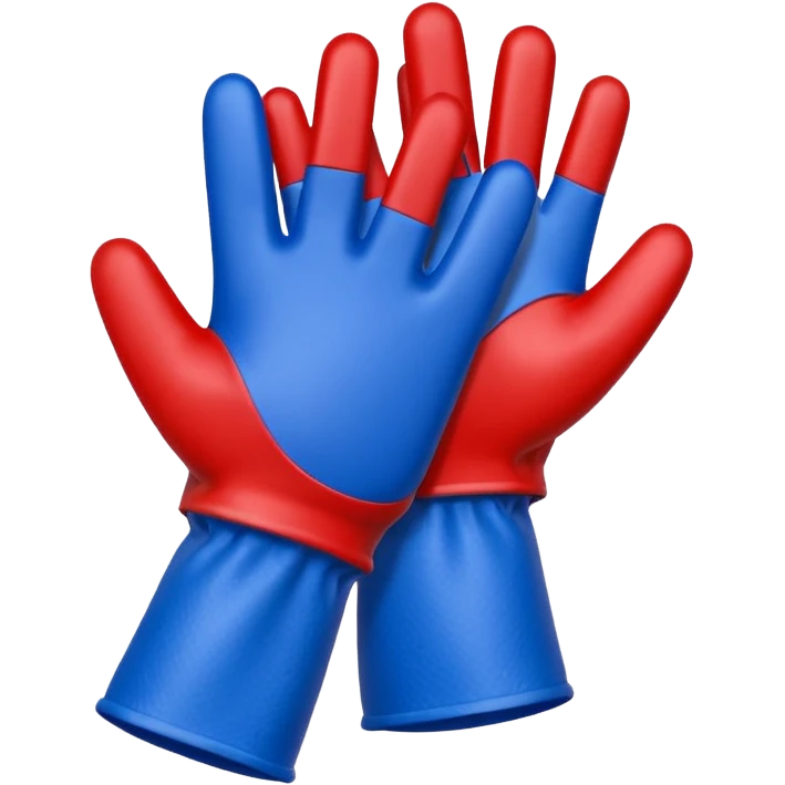 Hand glove celebration in blue (#00A3E0) and red (#F9423A)  emoji