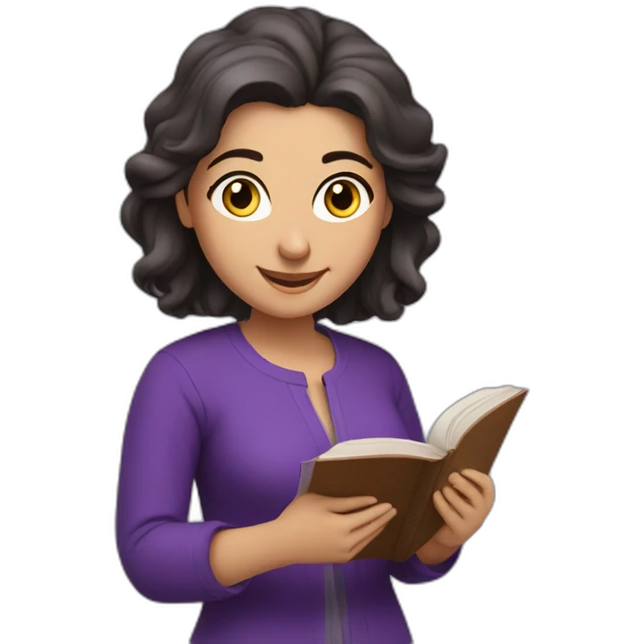 Armenian women with the purple clothes reading book and looking at camera and smiling  emoji