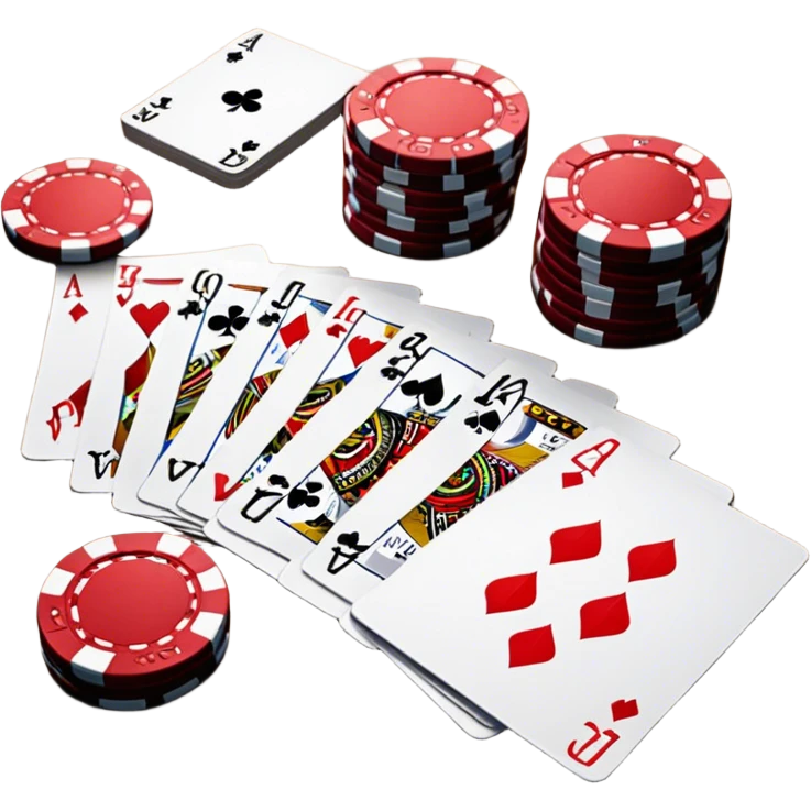 A photorealistic icon featuring playing cards, poker chips and a deck of cards spread out on a table. Bright, detailed design with realistic textures and lighting. Transparent background, clearly symbolizing card games and strategy. emoji