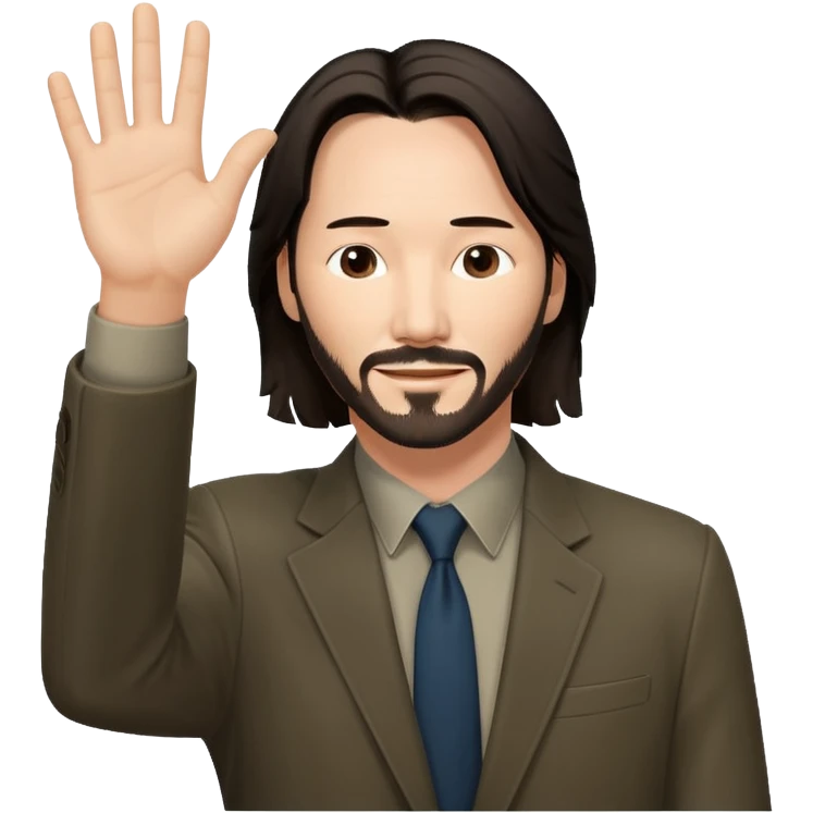 Keanu Reeves raising his hand up emoji