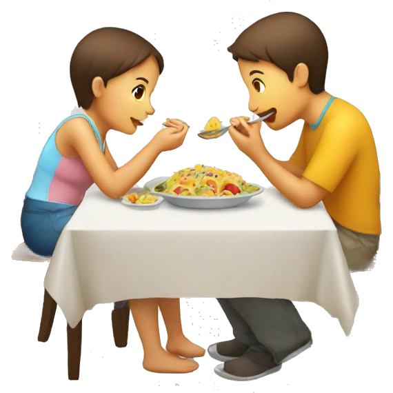 A baby with parents are eating helsi food  in the chair for kids by the table  emoji