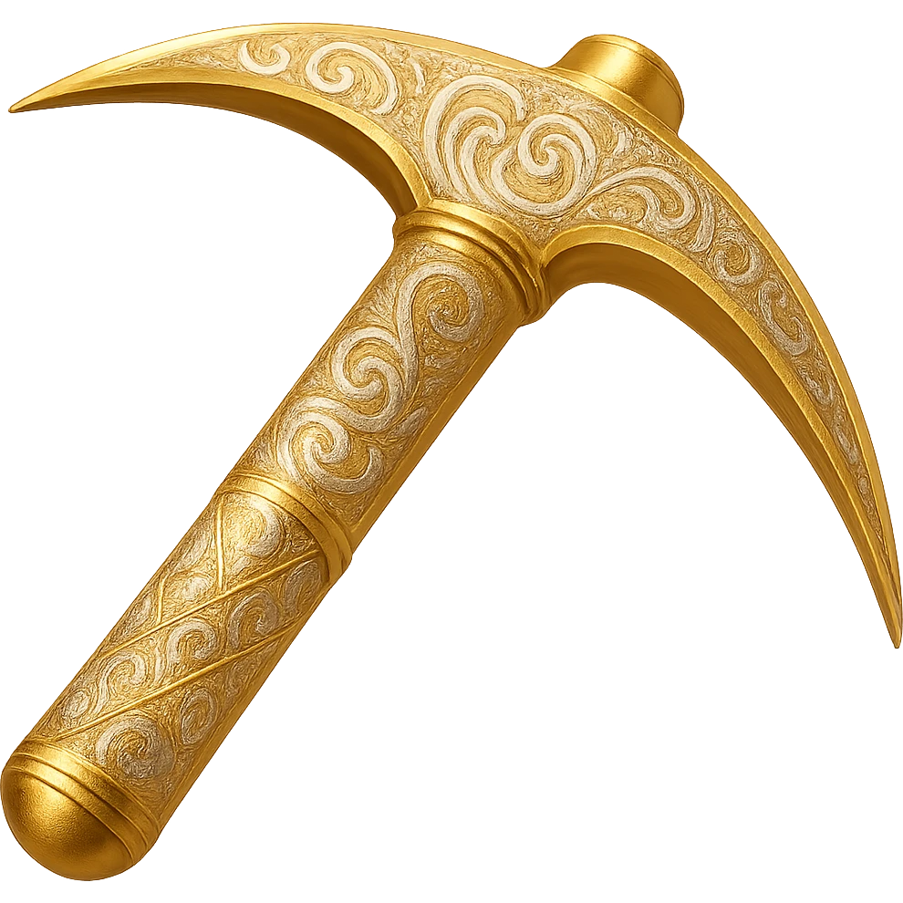 Recolor this weapon to a plated gold color with ornate engravings inlaid with silver. The gold should be rich and metallic, and the engravings should have a bright, reflective silver finish. Transparent background. emoji