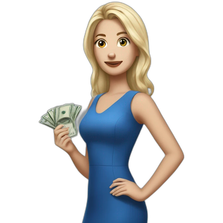 yasmin brunet Realistc white girl in a blue dress her hair out holding the money emoji
