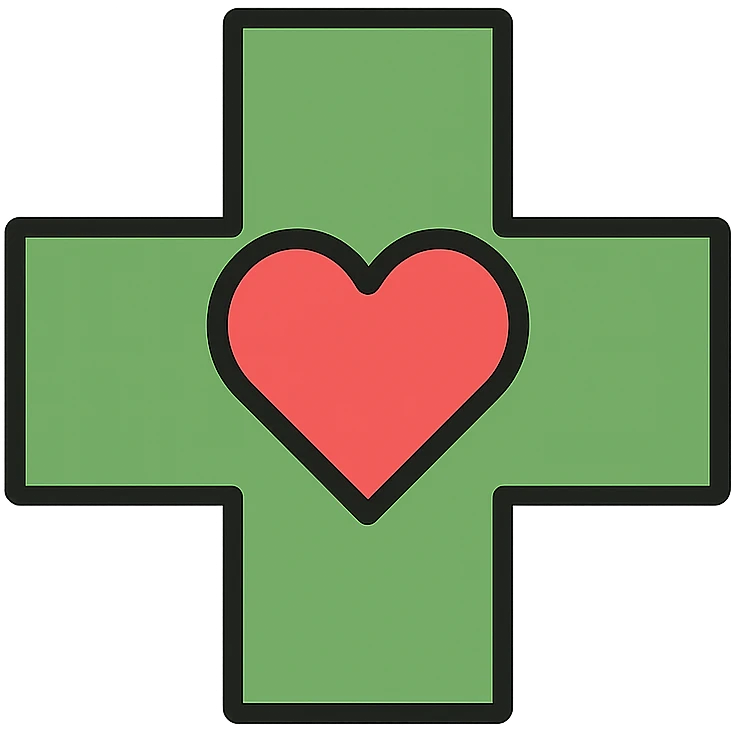 green cross with a heart in the center, signifying healing and compassion emoji