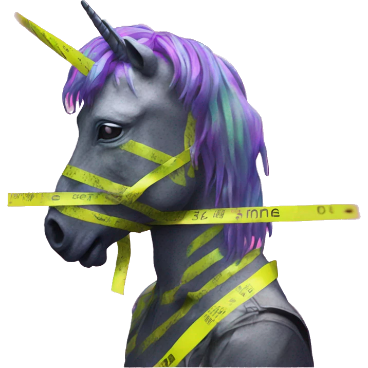 .Zombie_ Vaporwave black holographic oilslick zombie unicorn yellow caution tape emoji