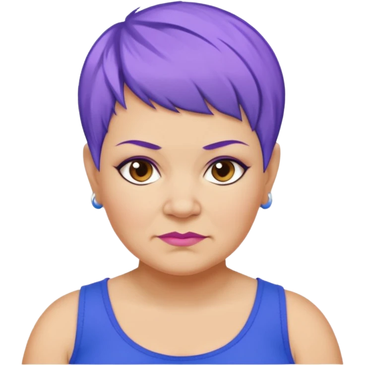 mujer mayor un poco gorda pelo azul o morado pixie cut barriobajera sin pendientes emoji