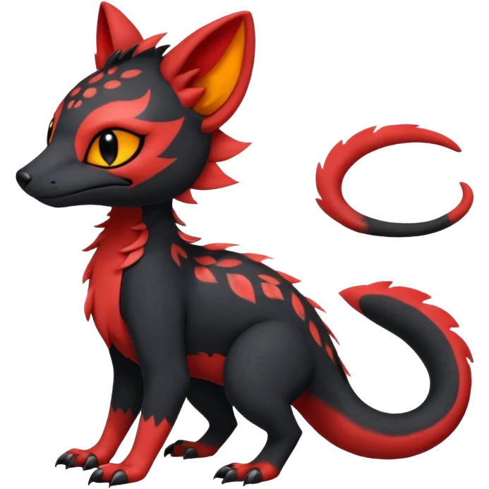 Rare realistic cute gothic Salandit-Litten-Quilava-Genet-species-Fakemon-hybrid-creature, with fiery markings, full body emoji