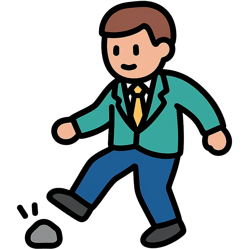 man in a suit kicking a rock on the ground, clean icon style emoji