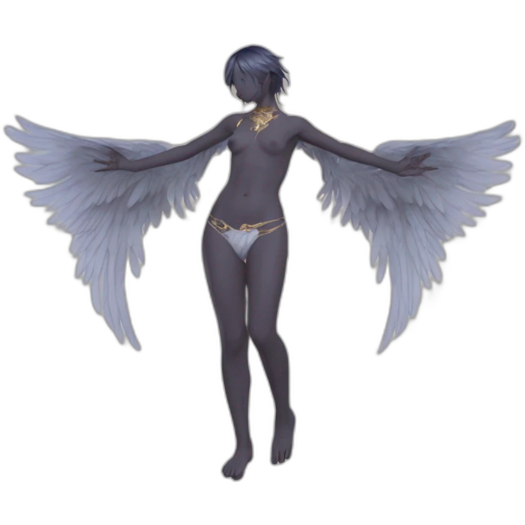 Bare belly, Wings, Choker, Colorless garden, Bathed in shadows, FOV 90 degrees, short lighting, L USM, Cold Colors, gilded technique, taiji, extremely hyper aesthetic, absurdres emoji