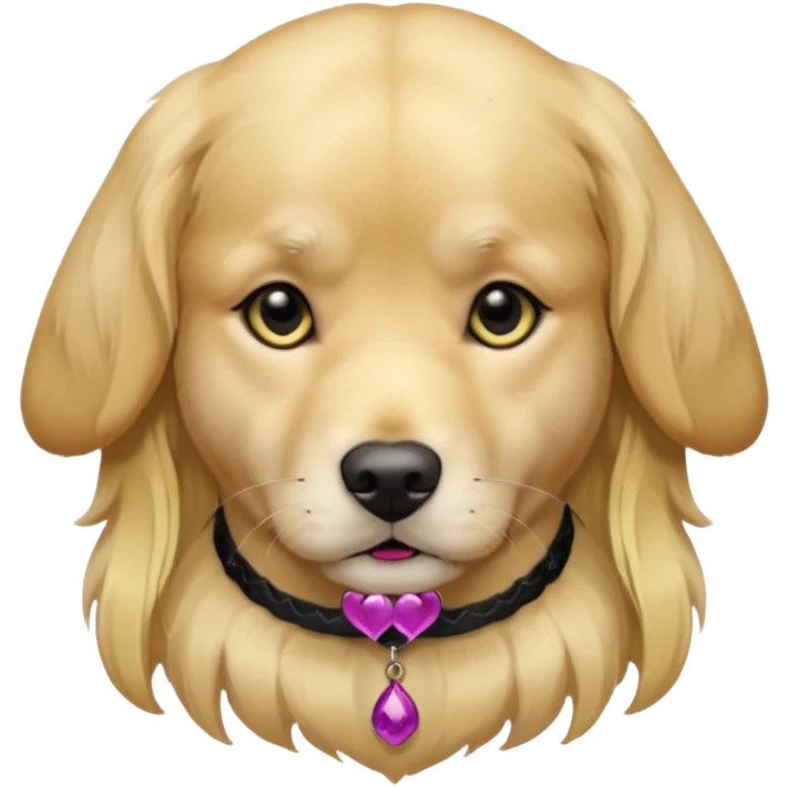golden retriever dog wearing goth accessories, somber expression emoji