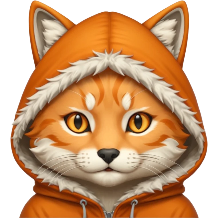 The emoji orange cat with a emoji wolf's hood on its head
 emoji