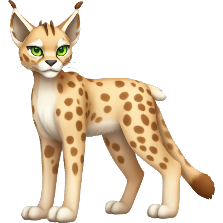 spotted Lynx-Caracal-Fakemon-hybrid with orange points, green eyes, and brown toes full body emoji