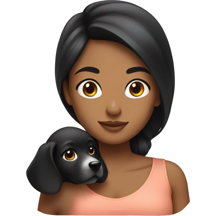 A women with black hair holding a pekignese puppy  emoji