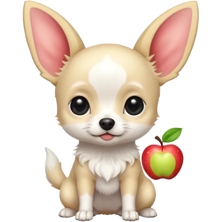 Apple head white Chihuahua with black dots. Big ears and big eyes. Full body emoji