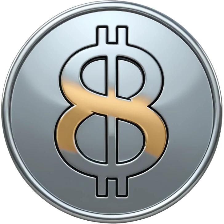 A double dollar sign emoji made of polished silver chrome, smooth metallic surface, glossy reflections, luxury swag vibe, minimal iOS emoji style, centered on white background emoji