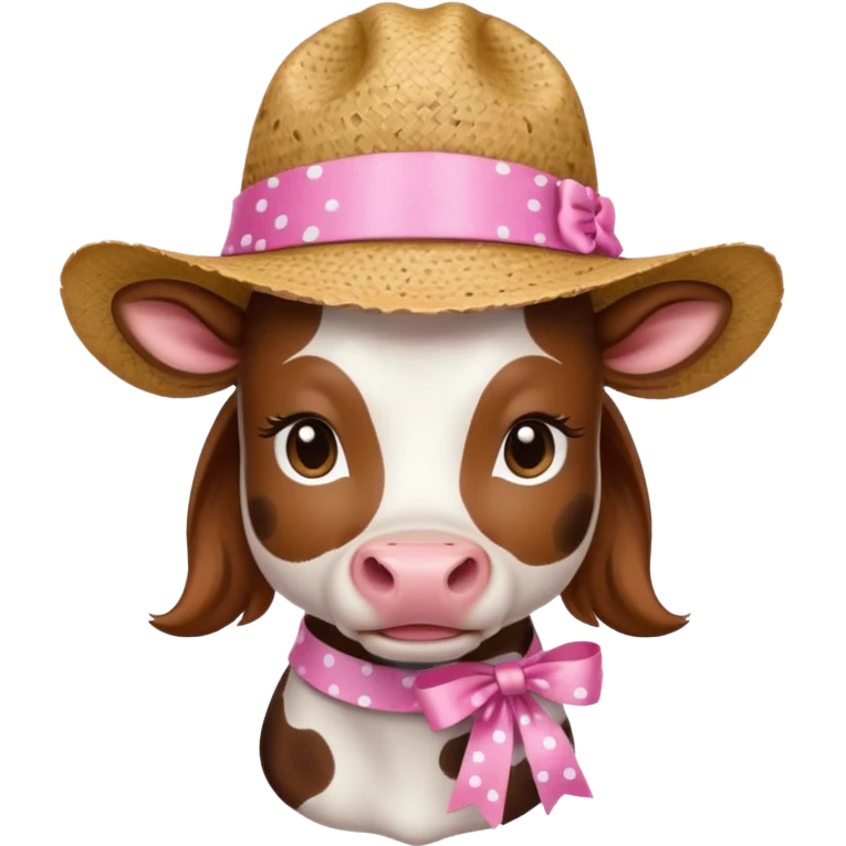 Girl cow with pink ribbon and a cute straw hat emoji
