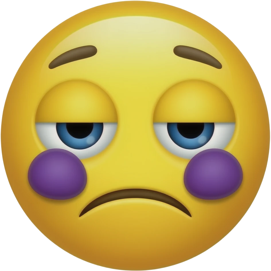 Yellow circle looking tired having purple eyebags under eyes emoji