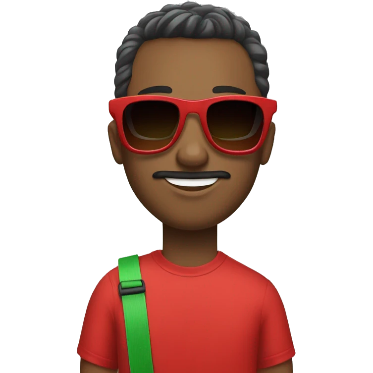 man wear red T-shirt and sunglasses and balls and green shoes emoji