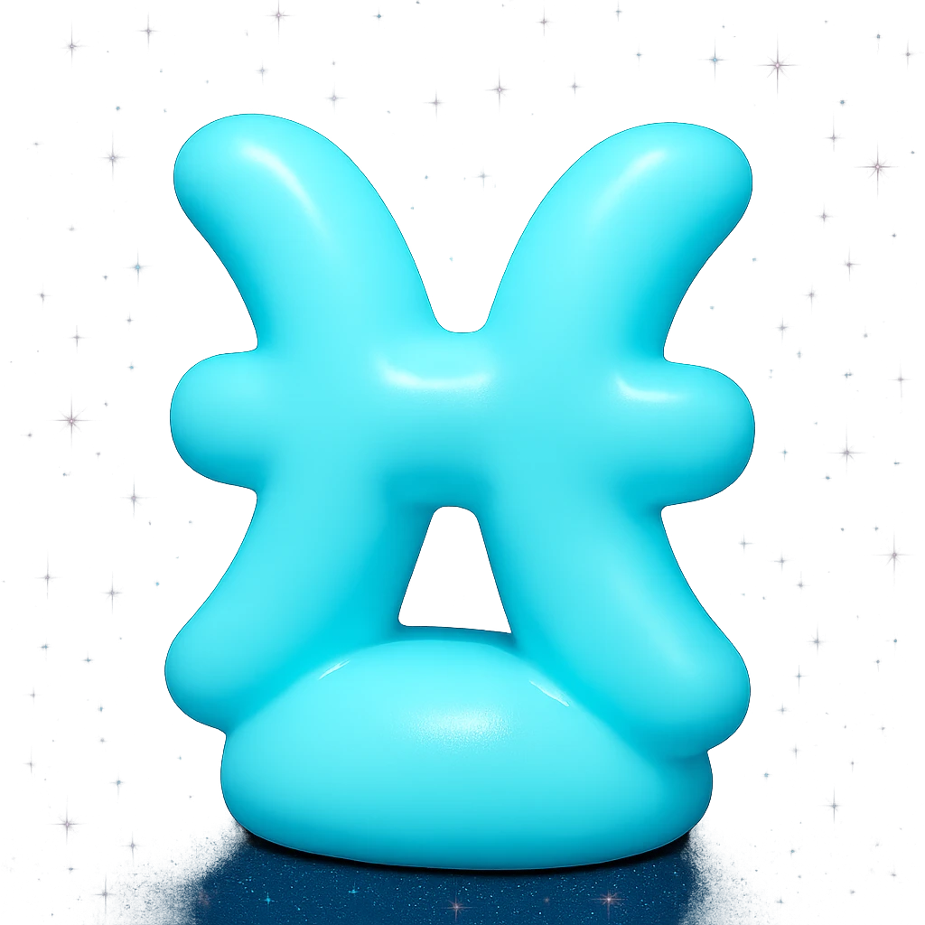"A minimalistic glowing zodiac symbol ♓, centered on a dark cosmic background, symbol color #00d9ff, clean design, modern and luminous" emoji