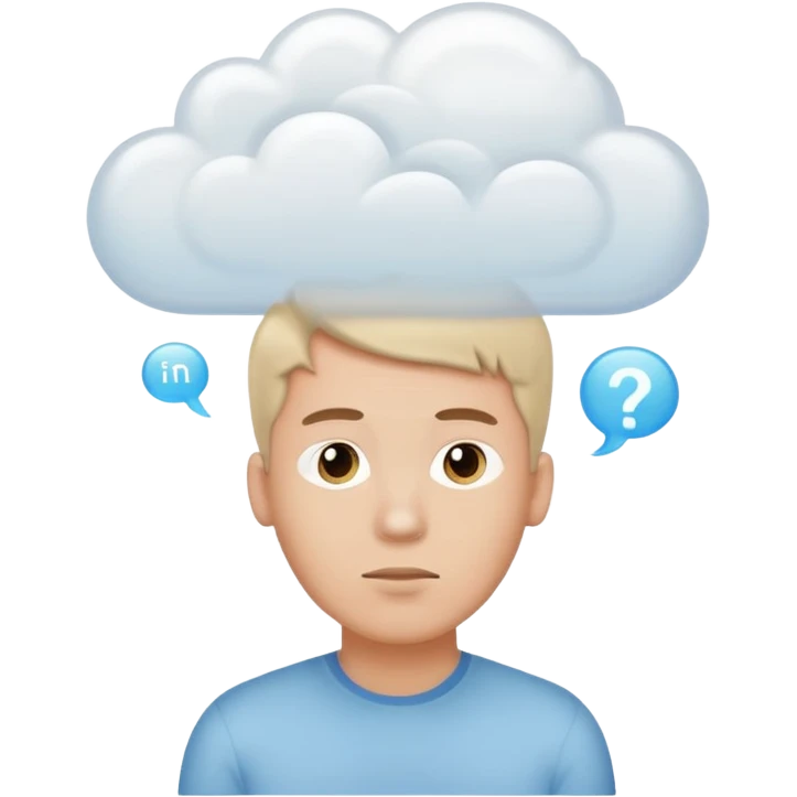 A thinking male person with a white thought cloud emoji