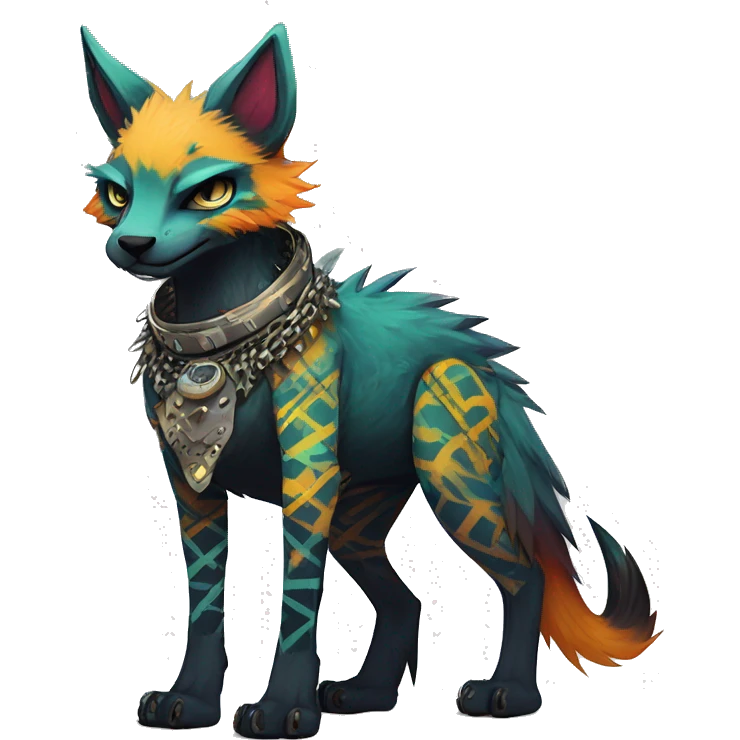 cool edgy animal fursona creature by griffsnuff & LiLaiRa & Falvie with badass colors with patterns and a spiked collar full body emoji
