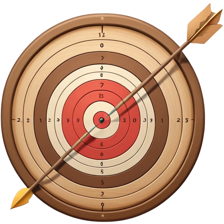 A bow with an arrow drawn back, aimed at a target with concentric rings. The background suggests a calm, outdoor archery range, emphasizing the precision, focus, and skill required in archery as a competitive sport. emoji