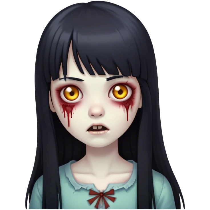 zombie girl with long straight black hair and bangs emoji
