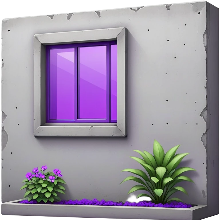 Minimalist gray concrete panel building, slight ghetto vibe, one window with bright purple ultraviolet light for growing plants, simple rectangular shape, stark and bare emoji