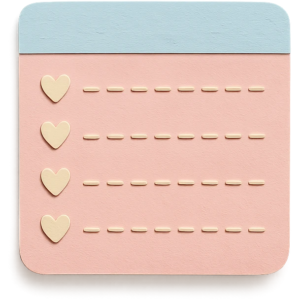 soft pastel kawaii weekly planner box with delicate dotted lines and tiny heart icons emoji
