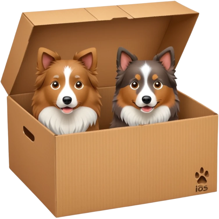 Shetland sheepdog and Australian shepherd in a box emoji