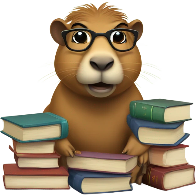 Clever CAPIBARa with books emoji