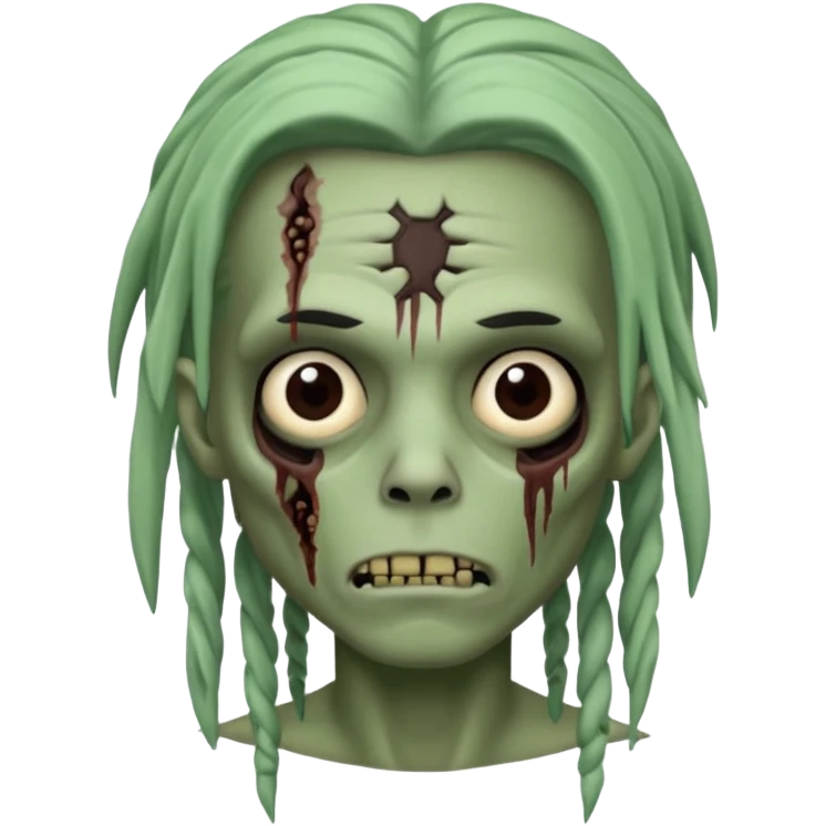 make a zombie boy emoji (headshot only) that has long black locs  and some facial scars emoji