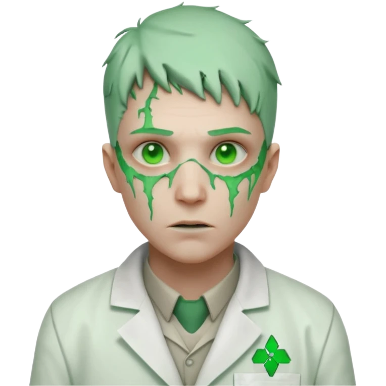 laboratory mutant portrait, head and shoulders only, glowing green veins, torn lab coat collar, mutated eyes, sci-fi experiment vibe, 3D cartoon, mobile game icon style, clean background, no text, no watermark

 emoji