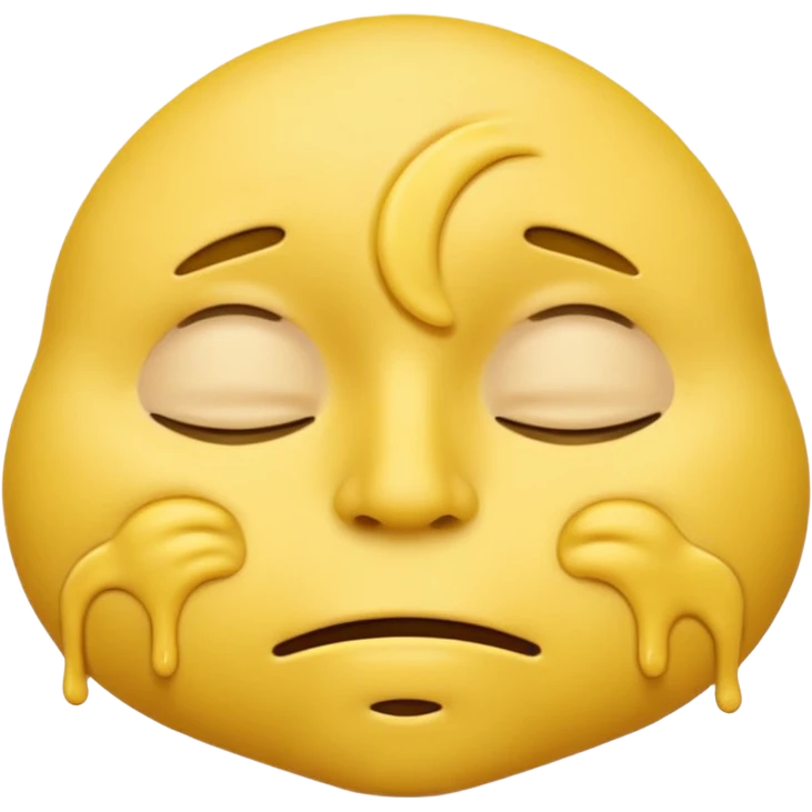 iOS-style 3D classic yellow emoji: drowsy yellow face with half-closed eyes, messy mouth, and slightly tilted head, conveying just-woke-up grogginess emoji