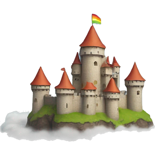 Cute little castle with a rainbow flag  on top of a floating cloud emoji